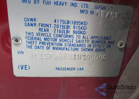 1999 Subaru Forester S z USA, uszkodzony, nr VIN JF1SF6558XH709095